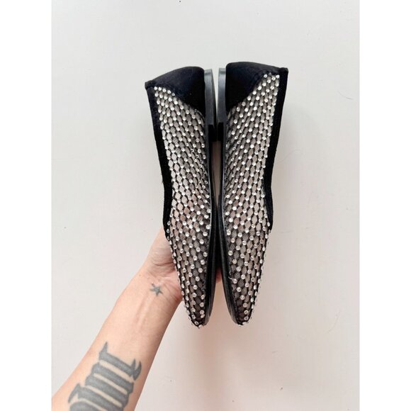 ZARA Black Velvet Mesh Crystal Rhinestone Ballerina Ballet Flats, Size 39 - Picture 9 of 13